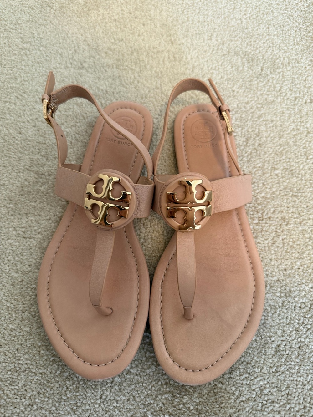 Tory Burch Nude Blush Thong Sandals with Gold Logo